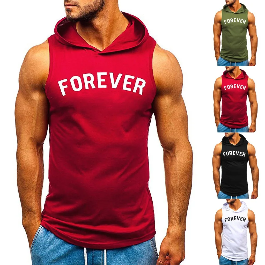 Мужской жилет для тренажерного зала хлопковая толстовка без рукавов с капюшоном