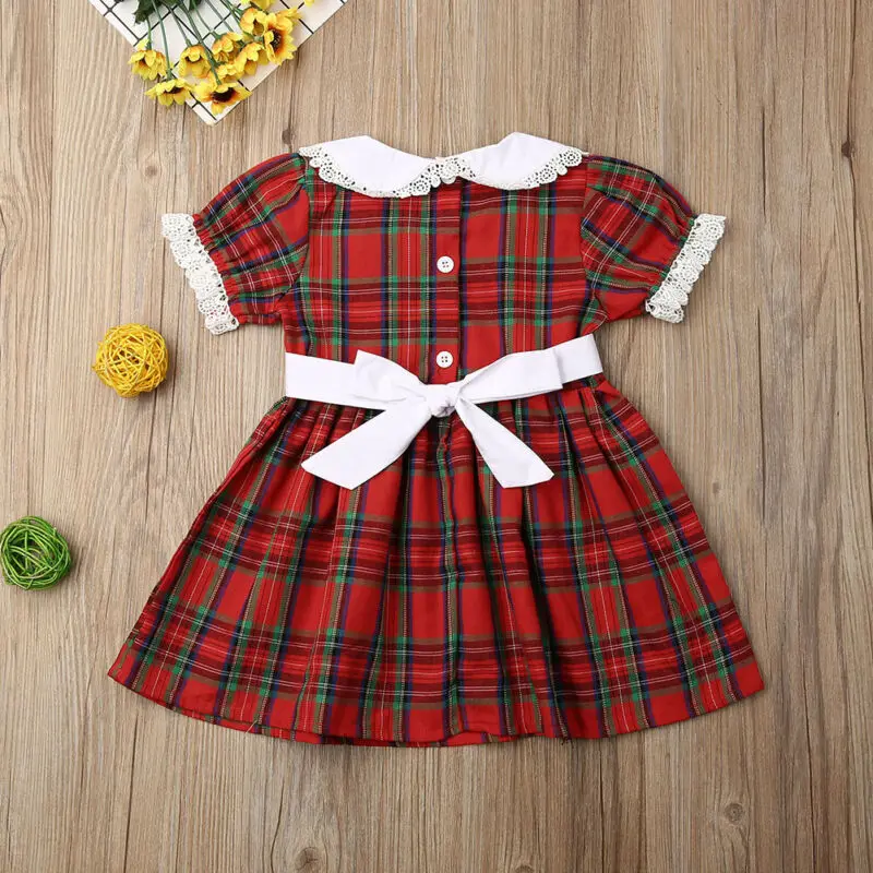 Big/Little Sister Matching Christmas Clothes Kids Baby Girl Red Plaid Romper Dress Princess Child Xmas Clothing 0-6Y |