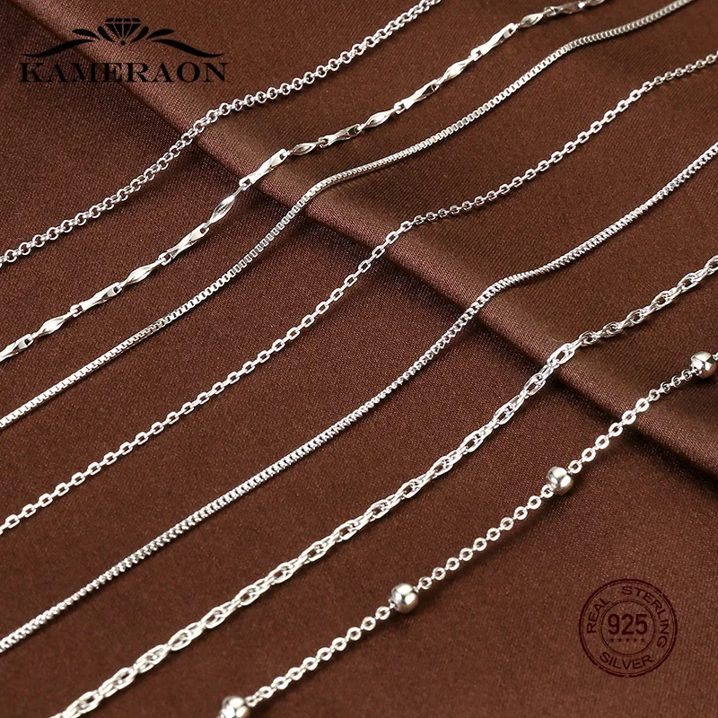 

7 Style 45cm Real 925 Sterling Silver Jewelry Necklace Women Long Choker Silverware Chain Wedding Party Gift Slim