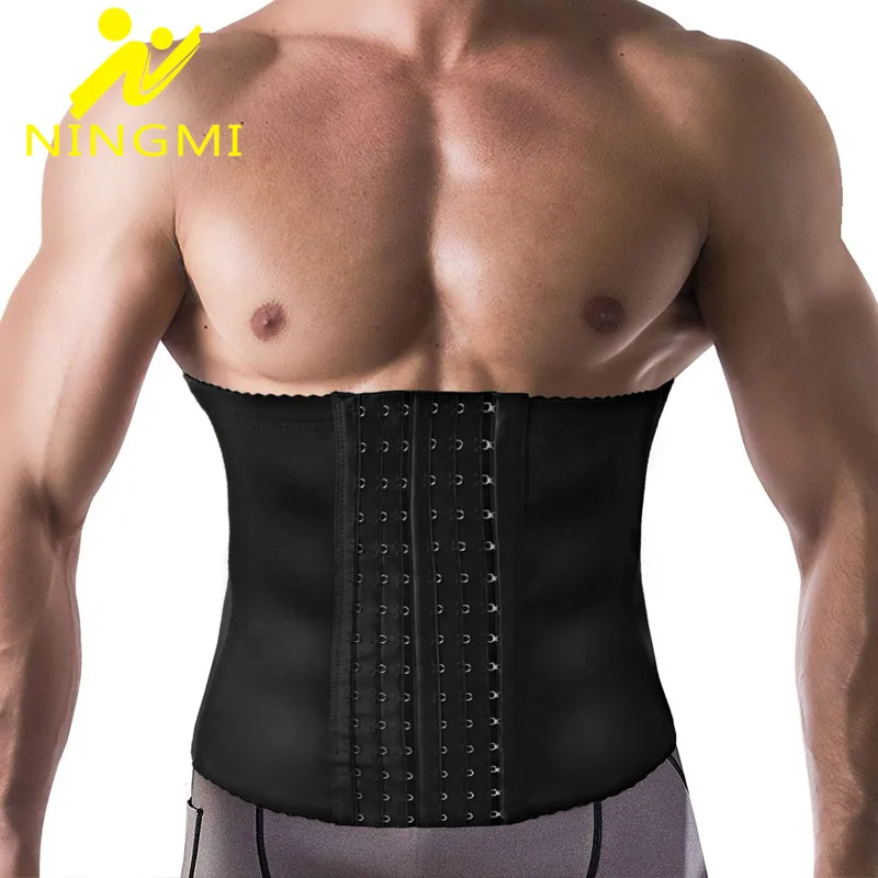 

NINGMI Slim Waist Trainer for Men Body Shaper Modeling Belt Fat Compression Strap with 6 Hooks Shapewear Cincher Slimming Corset