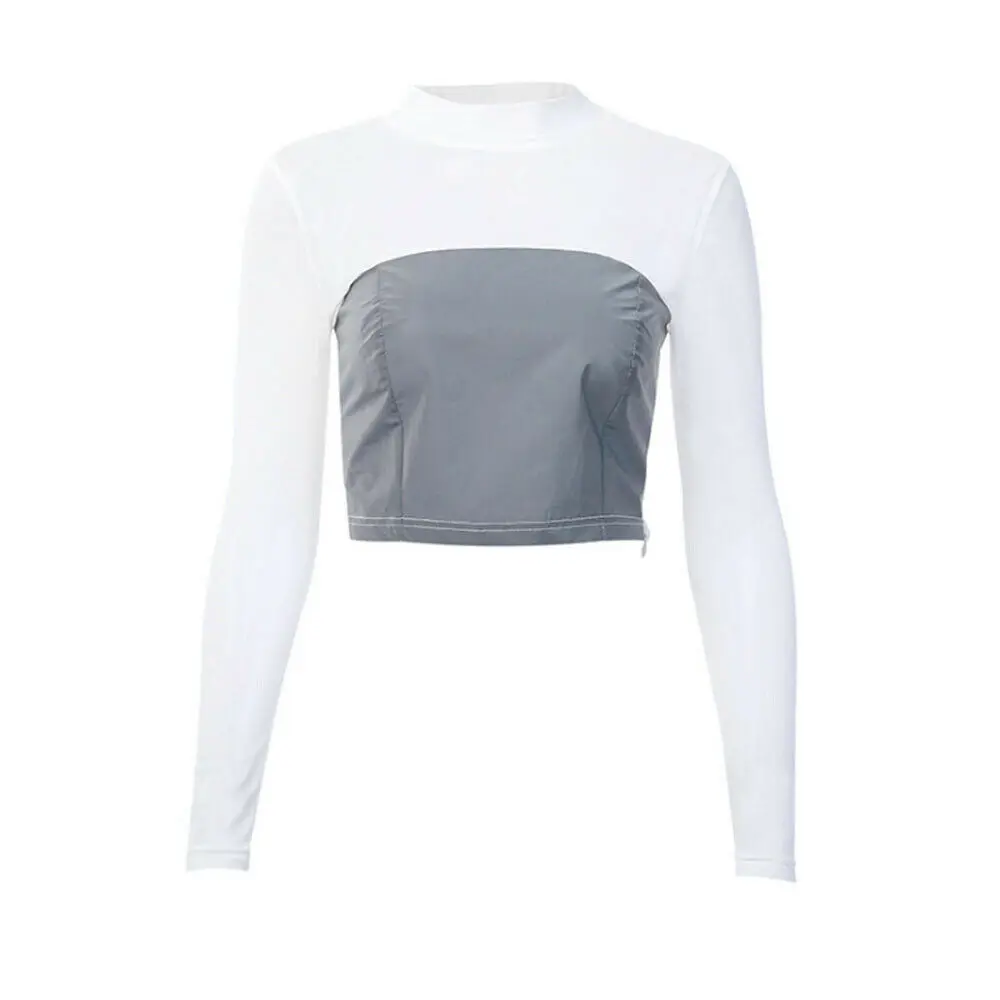 Модные женские летние сетчатые футболки с длинными рукавами светоотражающая