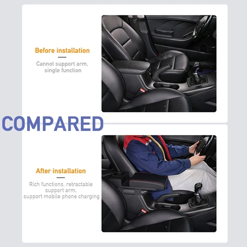 

Car Universal Pu Leather Armrest Cup Holder Storage Box Soft Elbow Support Cushion Movable Armrest Pad
