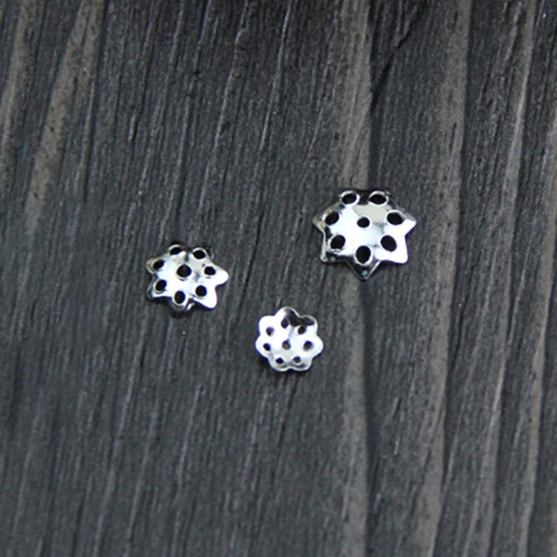 10pcs 100% 925 sterling silver Color Thin Septum Jewelry Small Accessories DIY Flower Hat Beads Making Bracelet Metal Spacer | Украшения и