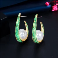 statement pearl earrings for women micro pave cubic zirconia earings designer jewelry european and american temperament dangle