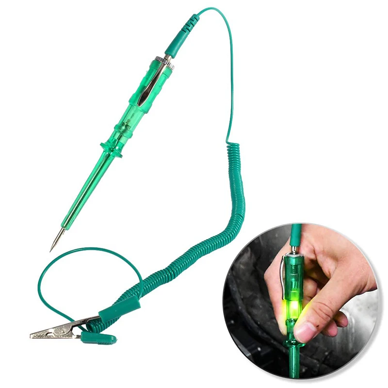 Автомобильный электрический тестер с катушковым проводом и тестовой лампой для проверки напряжения аккумулятора автомобиля и мотоцикла DC 6V/12V/24V.