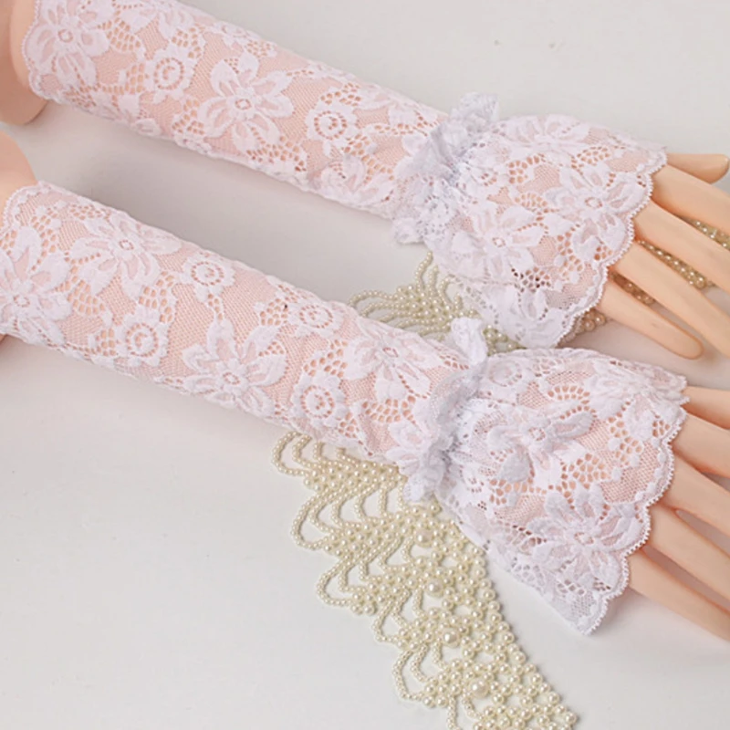 

Single Layer Ruffle Fingerless Gloves Floral Lace Wedding Arm Warmer Fake Sleeve A0NF