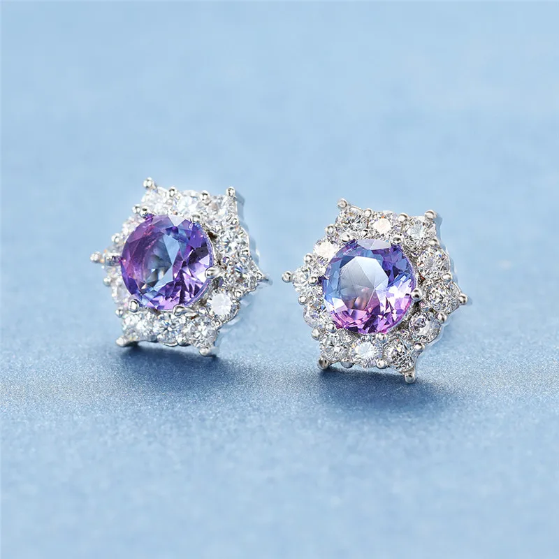 RongXing очаровательные фиолетовые Кристальные серьги гвоздики со снежинками для