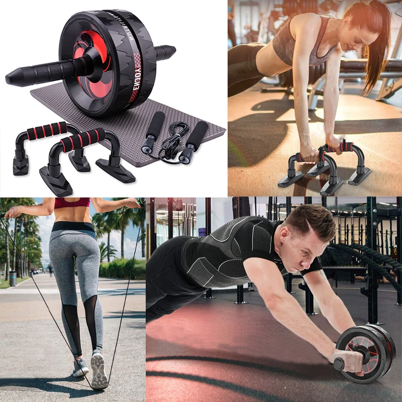 

5PCS new abdomen wheel combination red suit 4 in 1 multifunctional push-up bracket home fitness equipment