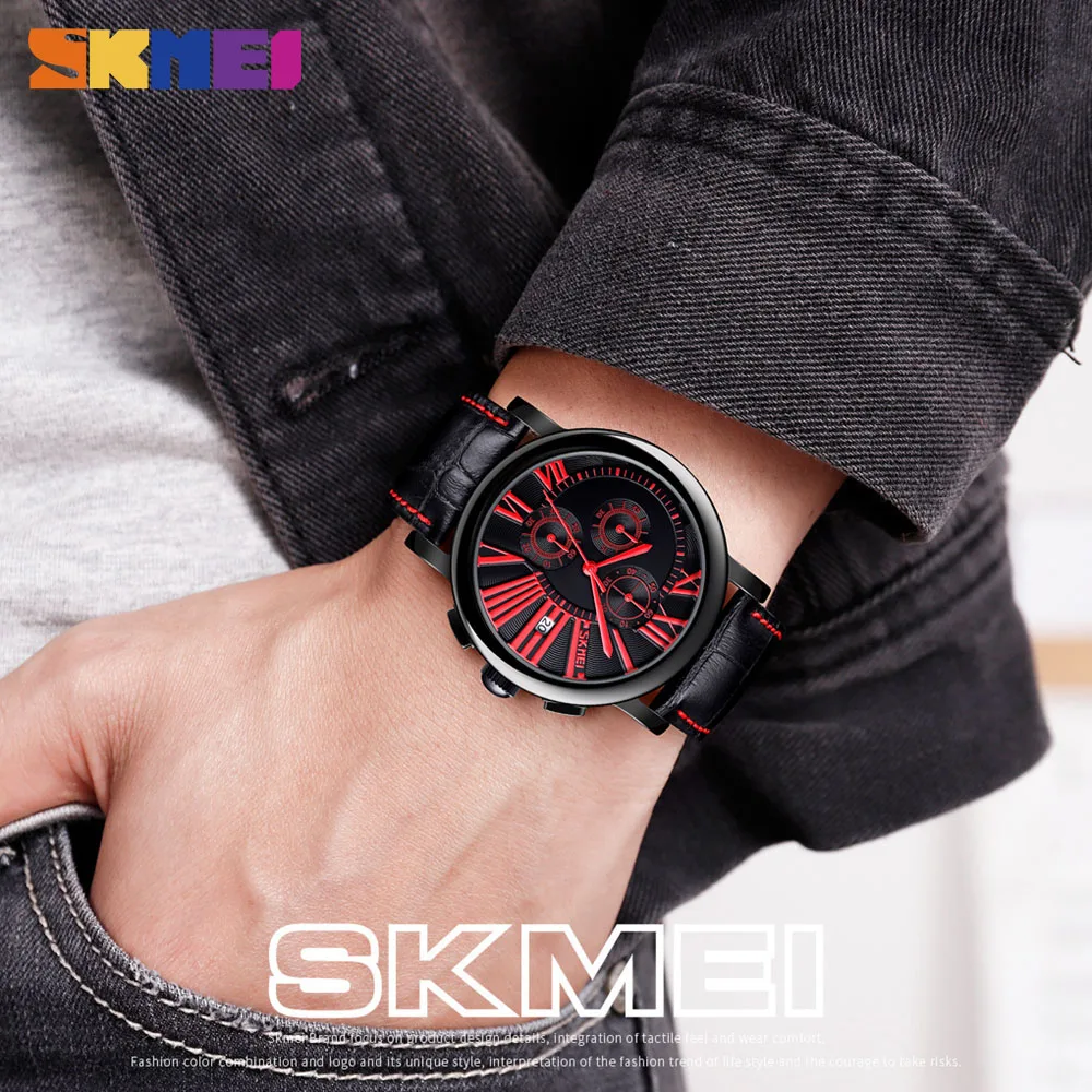 SKMEI Relogios Masculino Мужские кварцевые часы с кожаным ремешком деловые мужские наручные