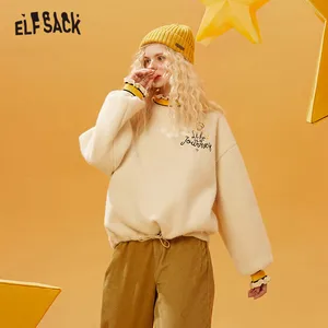 Женский свитшот с вышивкой ELFSACK, Повседневный пуловер оверсайз с бархатной завязкой, корейский топ с оборками для девушек, зима 2021