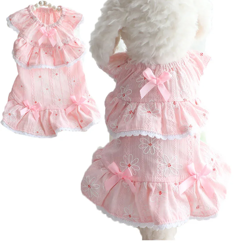

Pink Blue Dresses Girl Pet Clothes Embroidery Flower Lotus Leaf Birthday Cake Skirt For Evening Party XS-XL Pets Bow Tutu Dress