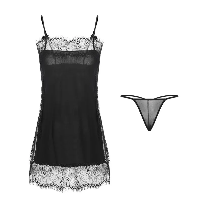 

Lisacmvpnel Lace Sexy Women Nightdress Hollow Out 2 Pcs Suit Sleepwear