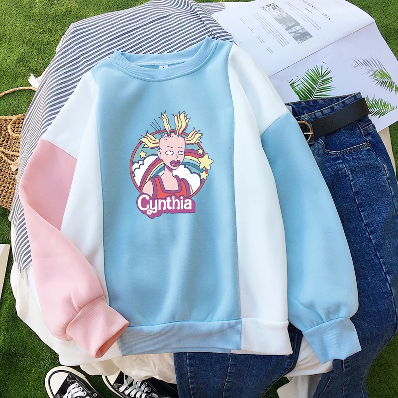 

Осенне-зимняя женская флисовая толстовка с круглым вырезом и рисунком Синтии с рисунком Синтии, модный корейский пуловер Harajuku