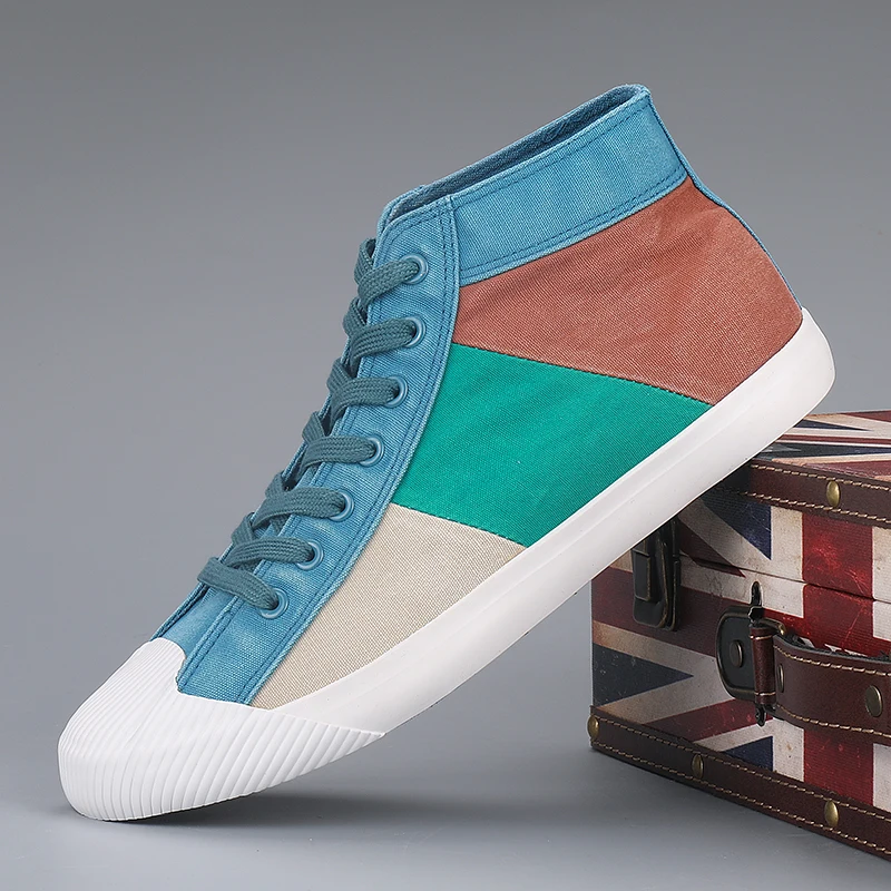 Men Casual Shoes Fashion Leather Canvas High top Moccasins Slip on Men's Flats Male Driving Soft Non-slip | Обувь