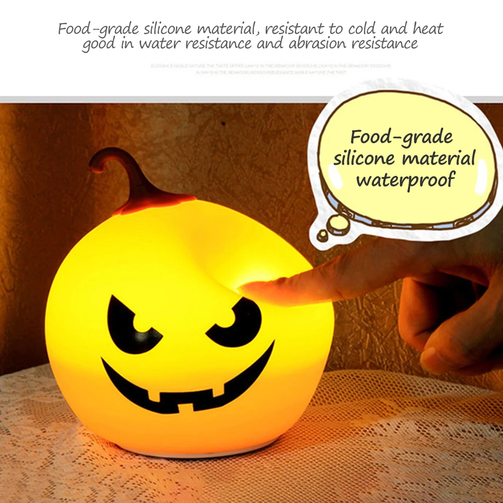 

Cute Indoor Outdoor Soft Silicone Halloween Decor Portable Pumpkin Light Durable Festival Mini Touch Sensor Gift Party LED Lamp
