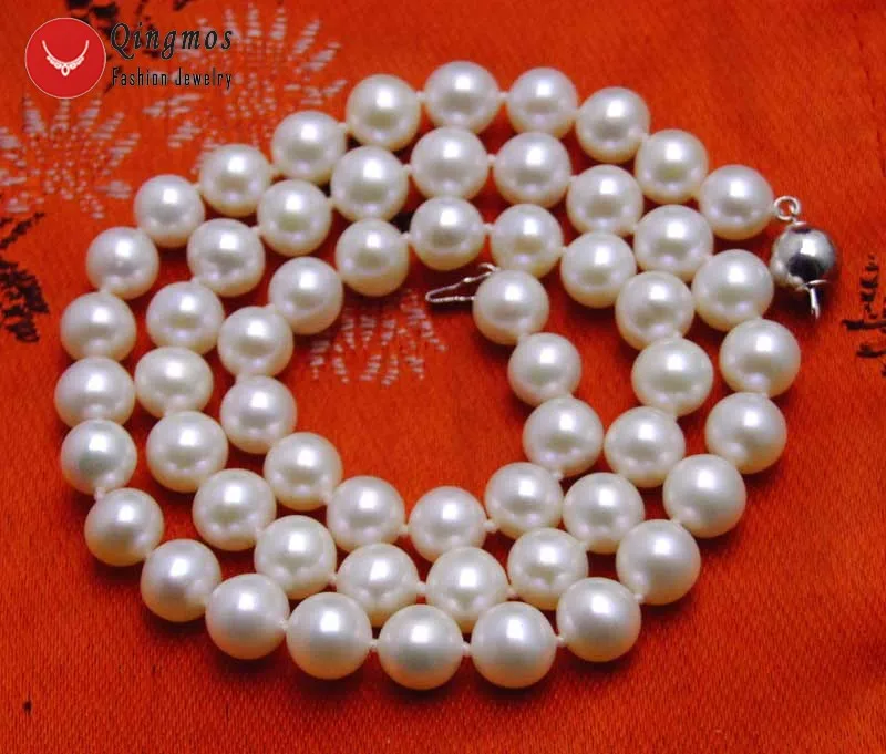 

Qingmos 7-8mm Round Natural White Pearl Necklace for Women With Super Luster AAA Pearl Silver S925 Clasp Fine Jewelry nec6232