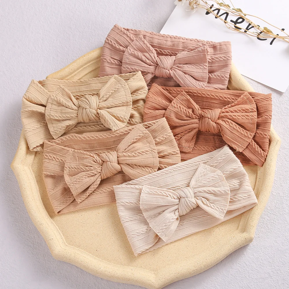 5pcs/Set Baby Headbands Elastic Knotted Cable Bow Braid Wide Soft Nylon Child Babies Hair Accessories Newborn Print Headwear 0-8