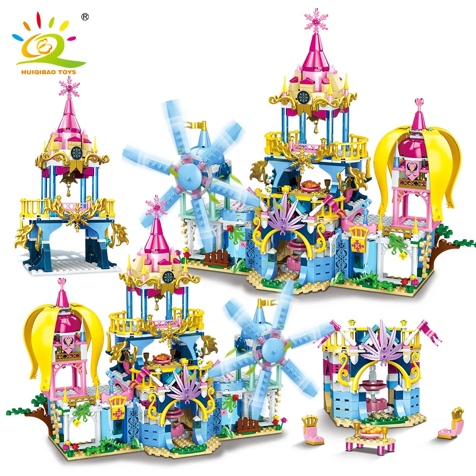 

HUIQIBAO 4in1 619PCS Princess Palace Friends Building Blocks Girls Figures Ice Snow Castle House Bricks Educational Children Toy