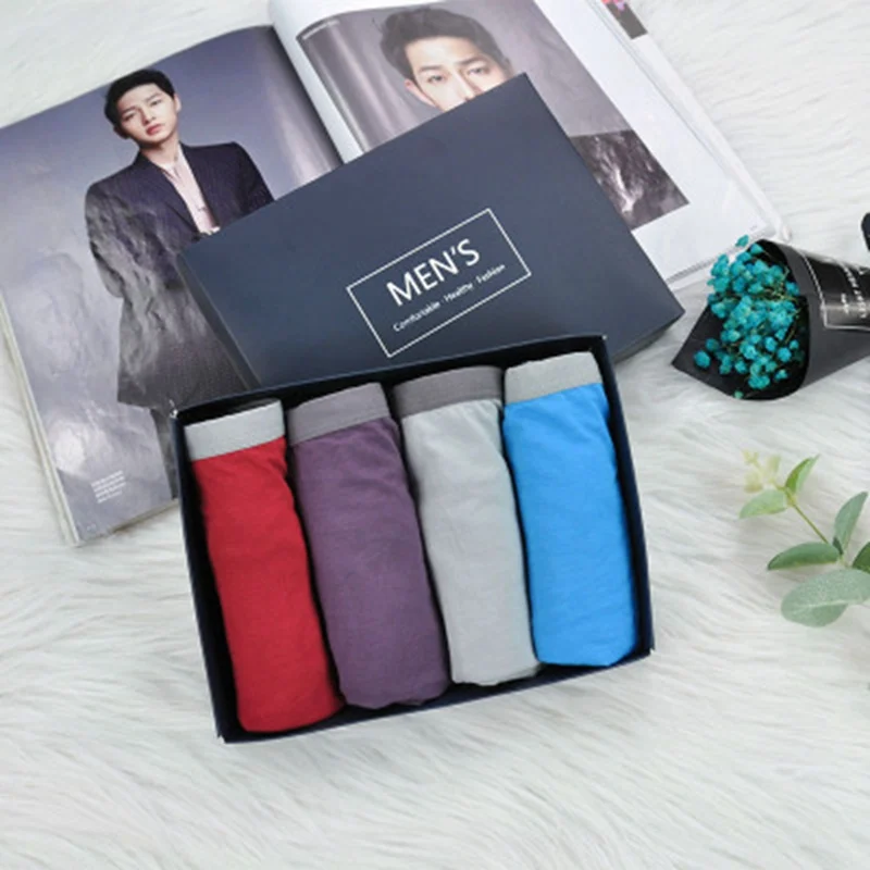 

2021 New 4Pcs Men's Modal Underwear Comfortable Breathable Men Boxer Large Size Modal Boxers Male Panties Shorts U Convex Pouch