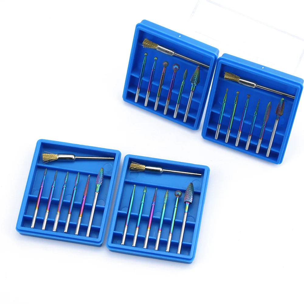 6/7 шт алмазные сверла для ногтей набор карбидных фрезов радужные кисти маникюра