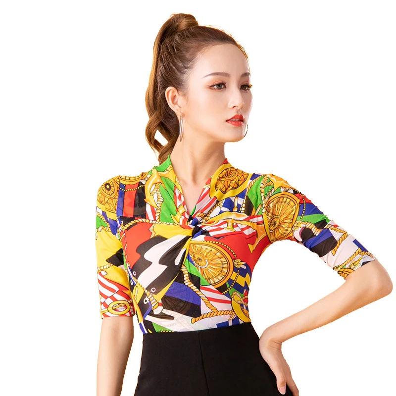 Рубашка для современных танцев женская одежда латиноамериканских с коротким