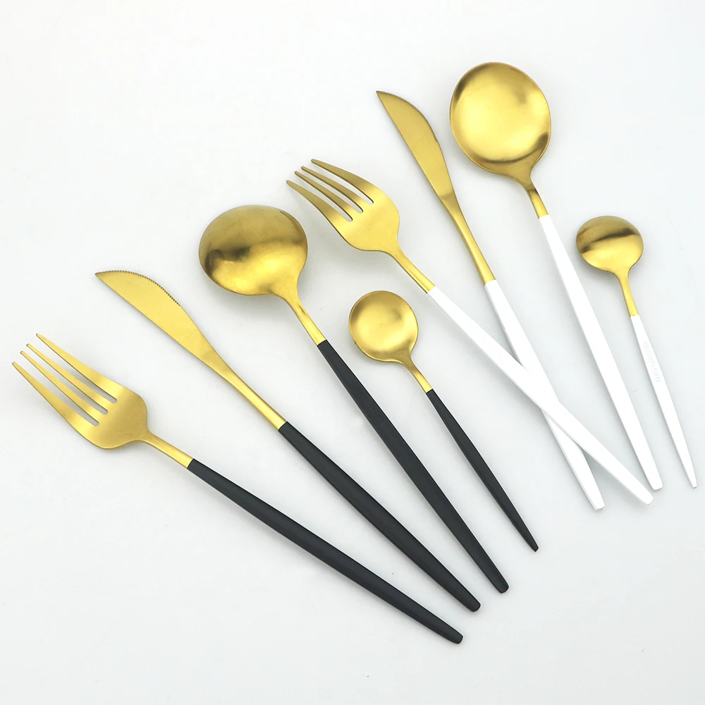 

30Pcs Black Gold Cutlery Set Stainless Steel Dinnerware Set Knives Fork Spoons Tableware Set Kitchen Multi-Colors Silverware Set