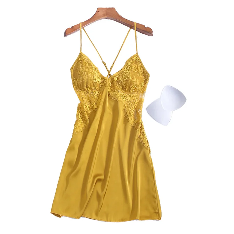 Кружевная ночная рубашка с v образным вырезом атласная пижама шелковое Ночное