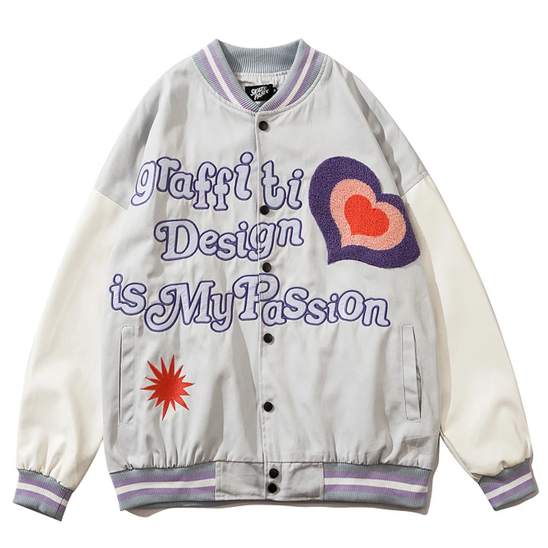 

Mens Letter Embroidery Varsity Jackets Harajuku Baseball Jacket Unisex Oversized V-neck Streetwear Patchwork jaqueta masculina