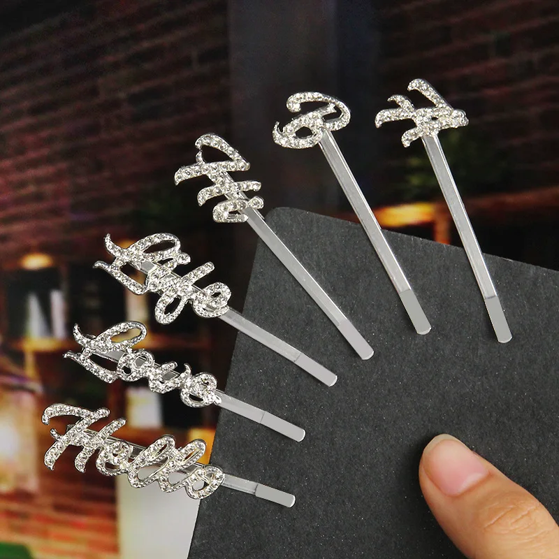 2 шт./лот серебряные заколки для волос с буквами и кристаллами Стразы заколка