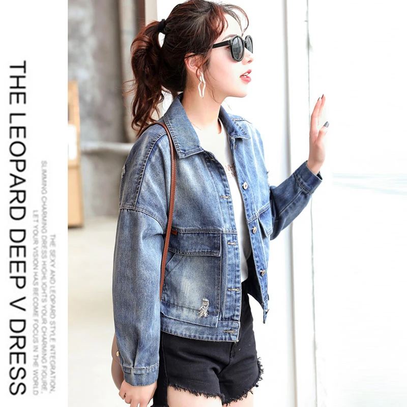 

Fashion Women Spring Autumn Jeans Jacket 2020 Casual Denim Jackets For Short Long Sleeve Jean Coat Blue Ladies Clothing Tops