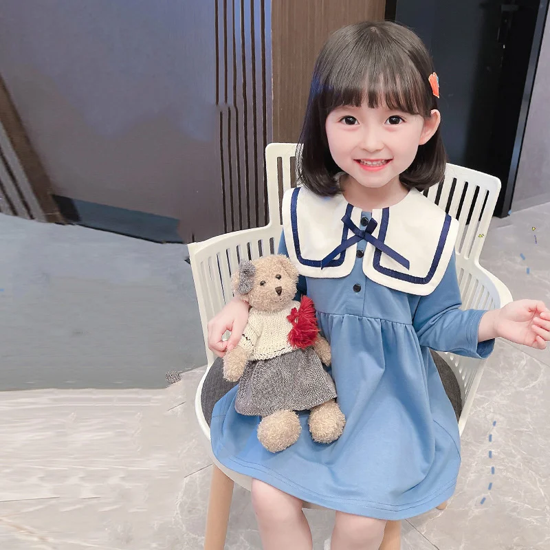

Girl Dress Kids Baby Gown 2021 Blue Spring Autumn Toddler Formal Party Outfits Sport Teenagers Dresses Cotton Children Clothing