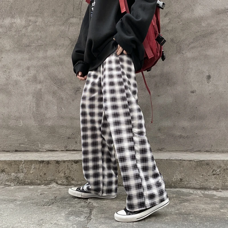 

women Plaid Pants Women Korean Style Checked Trousers Vintage Fashion Wide Leg Pants Baggy Joker Joggers Casual Sweatpants Women