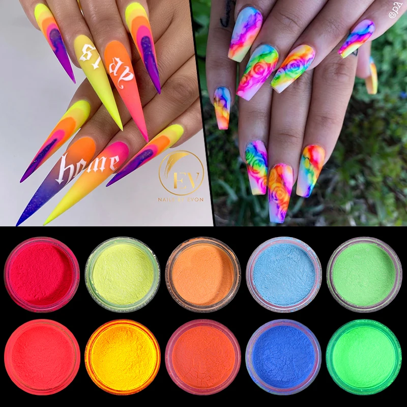 

6 Boxes/Set Neon Phosphor Powder Nail Glitter Polish Chrome Dust Luminous Pigment Fluorescent Powder Glow in the Dark Decoration