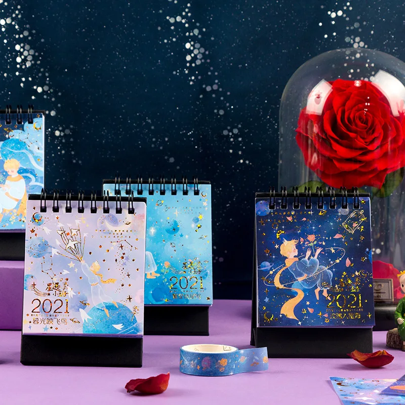 

Настольный мини-календарь The Little Prince 2021, яркие календари серии Galaxy в катушке, ежедневник-планировщик, 2021,01-2021,12