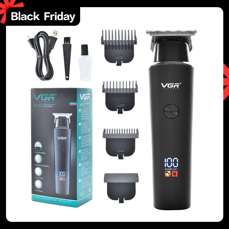 

VGR New8-hour Battery Life Electric Hair Clipper LCD Special Oil Head Carving Electric Clippers for Hair Salons V-937