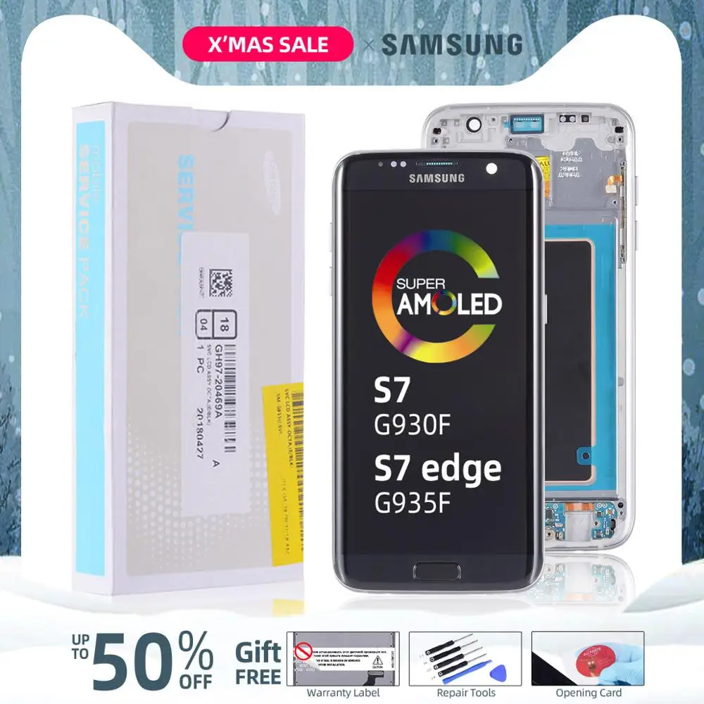 Супер AMOLED дисплей для SAMSUNG Galaxy S7 Edge lcd кодирующий преобразователь сенсорного экрана в сборе с рамкой G935F G935 S7 G930F
