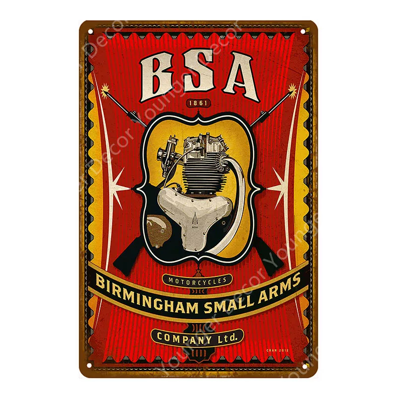 YD1659EI Британский мотоцикл BSA металлические знаки оловянный плакат Гараж; клуб паб настенные Декорации для бара мотоцикл Винтаж таблички домашний декор YI-058 - Цвет: YD1659EI