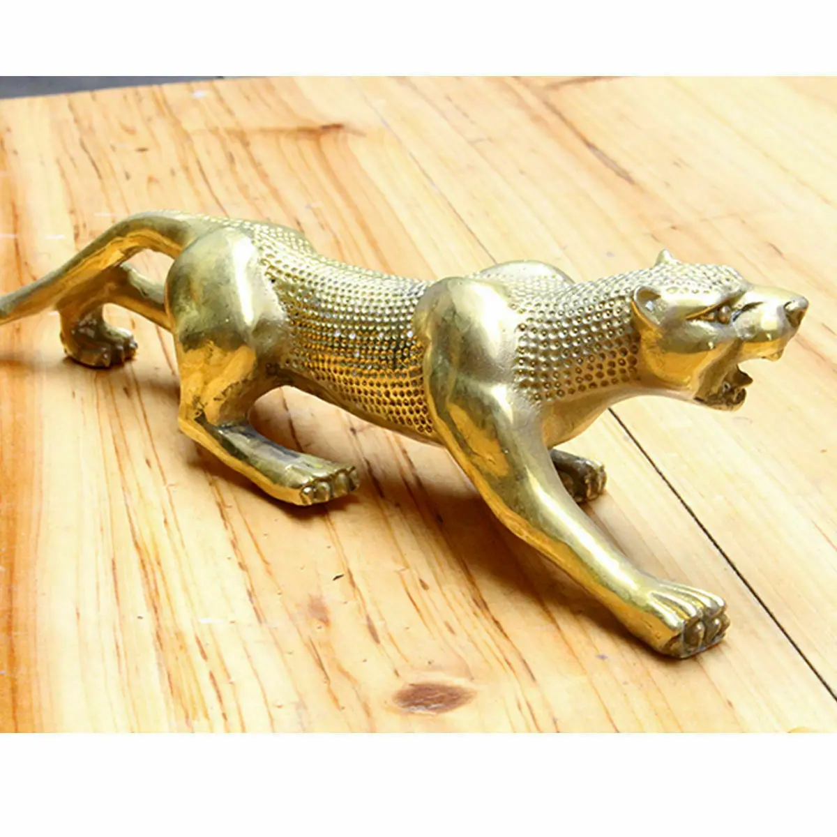 

Huge 10 inches Art Deco pure brass copper statue lucky panther leopard Car decoration Iiving Room Decoration Home Gift