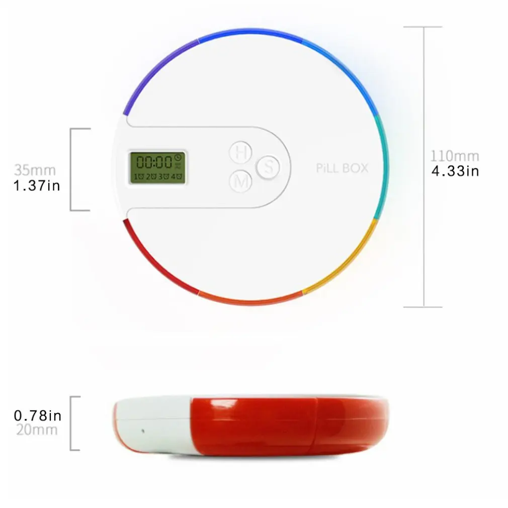 

Travel Medicine Organizer with 7-day Rainbow Digital Pill Box with Alarm 7 Rainbow Round a Week Timed Medicine Reminder