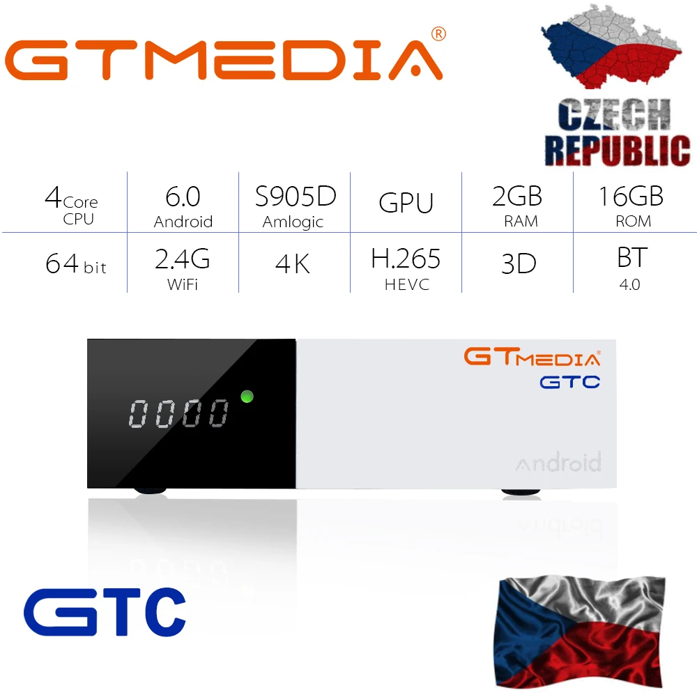 GTMEDIA GTC ТВ бнк DVB-S2 DVB-C DVB-T2 Amlogic S905D android 6 0 TV BOX 2 Гб оперативной памяти 16 встроенной