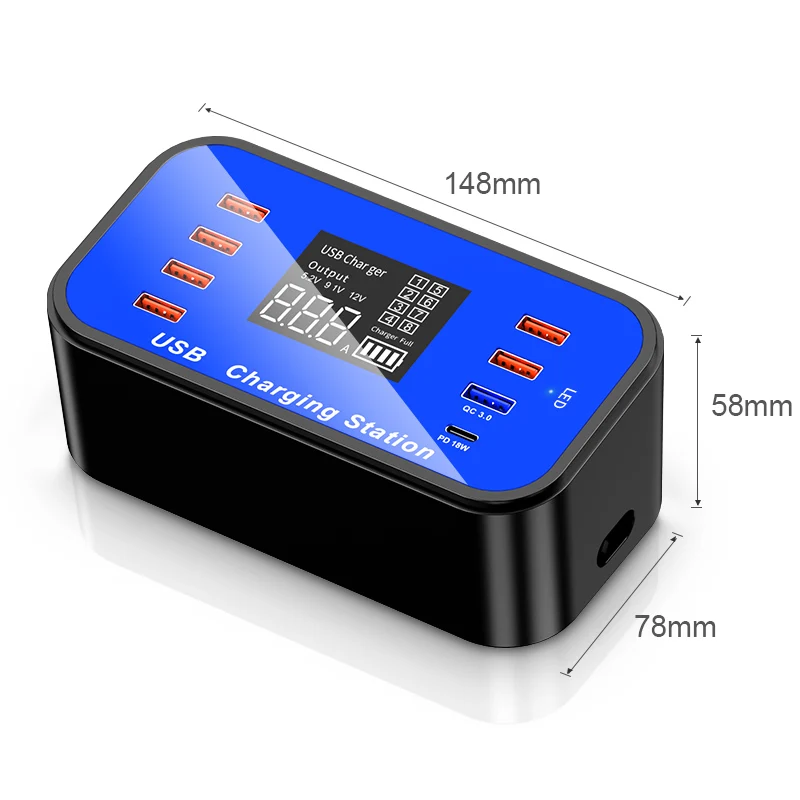 A11 QC3.0 Type-C PD18W планшетный телефон светодиодный цифровой дисплей 8 USB умное быстрое