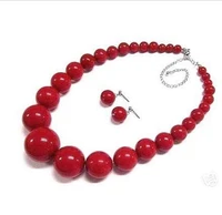 hot sell new womens jewelry red coral bead necklace earring set