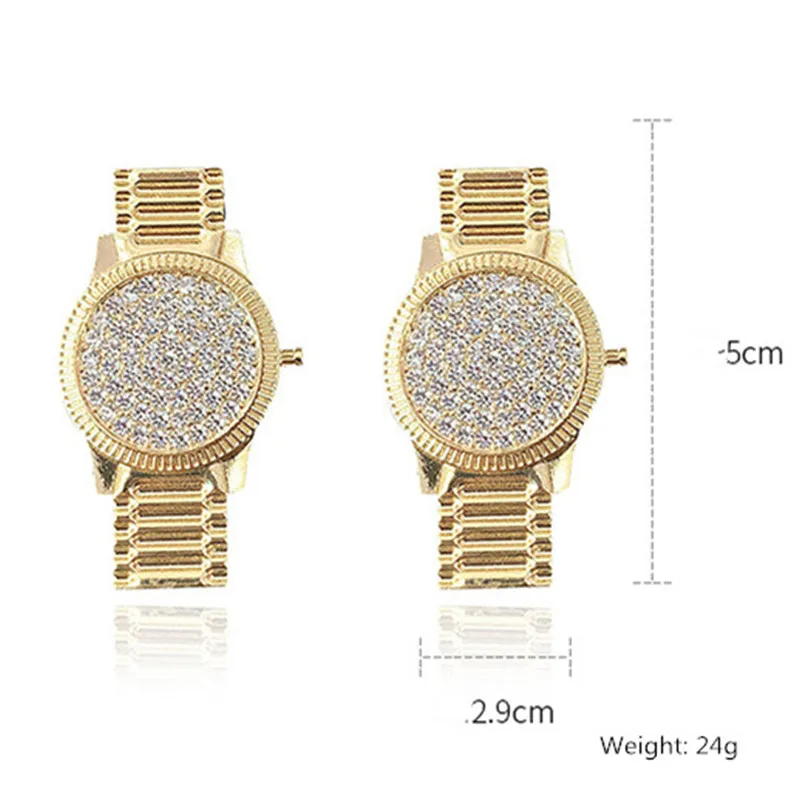 Женские серьги подвески в форме золотых часов FYUAN модные геометрические Стразы