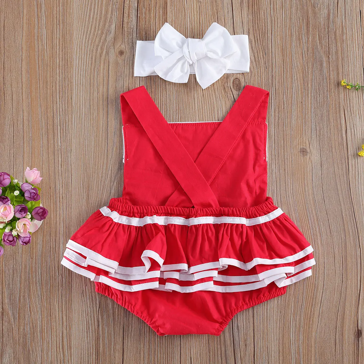 

Infant Baby Girl 0-24M Christmas Cute Halter Santa Ruffle Romper + Headband 2Pcs Clothes Set