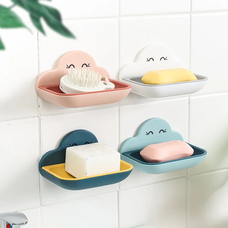 

Wall-mounted Household Soap Box Self Adhesive Bathroom Free Punch Soap Box Toilet Creative Cute Drain Rack Soap Holder 4colors