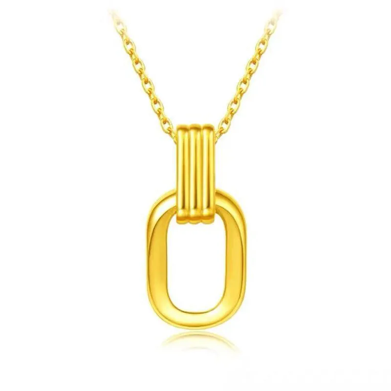 

Real Gold Double Ring Pendant Gold 999 Popular Simple Female Jewelry Gift Clavicle Chain Fine Jewelry Wholesale Fast shipping