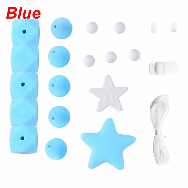 Blue Набор силиконовых Бусин DIY Детские Прорезыватели игрушка для прорезывания зубов младенцев Ожерелье Браслет Прорезыватель пустышка цепи делая аксессуары 7/5000 Morde - Цвет: Blue