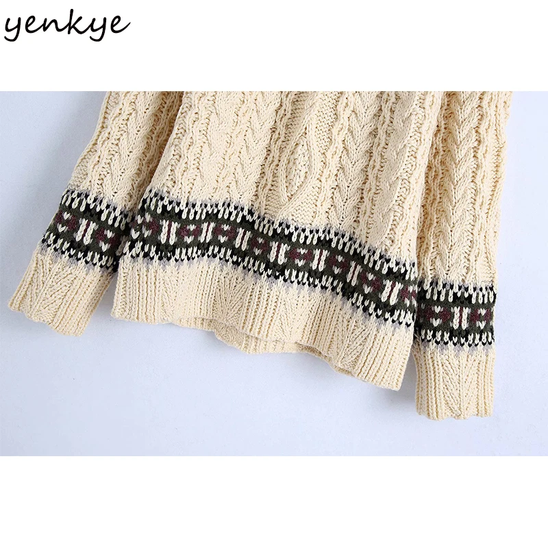 

New Fashion Women Vintage Jacquard Knit Sweater Round Neck Long Sleeve Streetwear Pullover Christmas Jumper Plus Size Tops