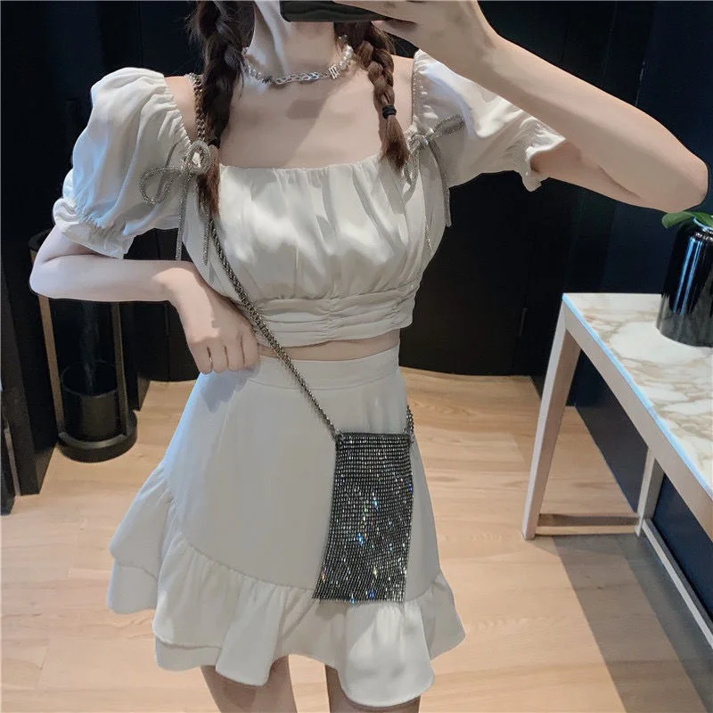 

Женский летний топ из двух частей с коротким рукавом, удобная дышащая Короткая юбка для путешествий и покупок от XIN-Shipping