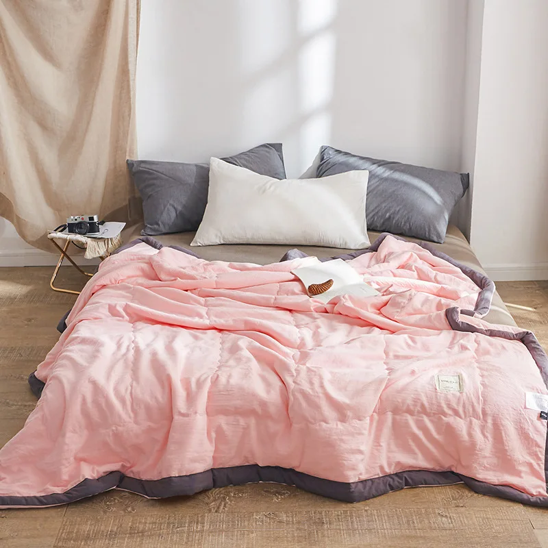 

New Washable Solid Colors Summer Nap Air Condition Quilt Home Office Bedding Washed Cotton Thin Sofa Comforter Cover Blanket